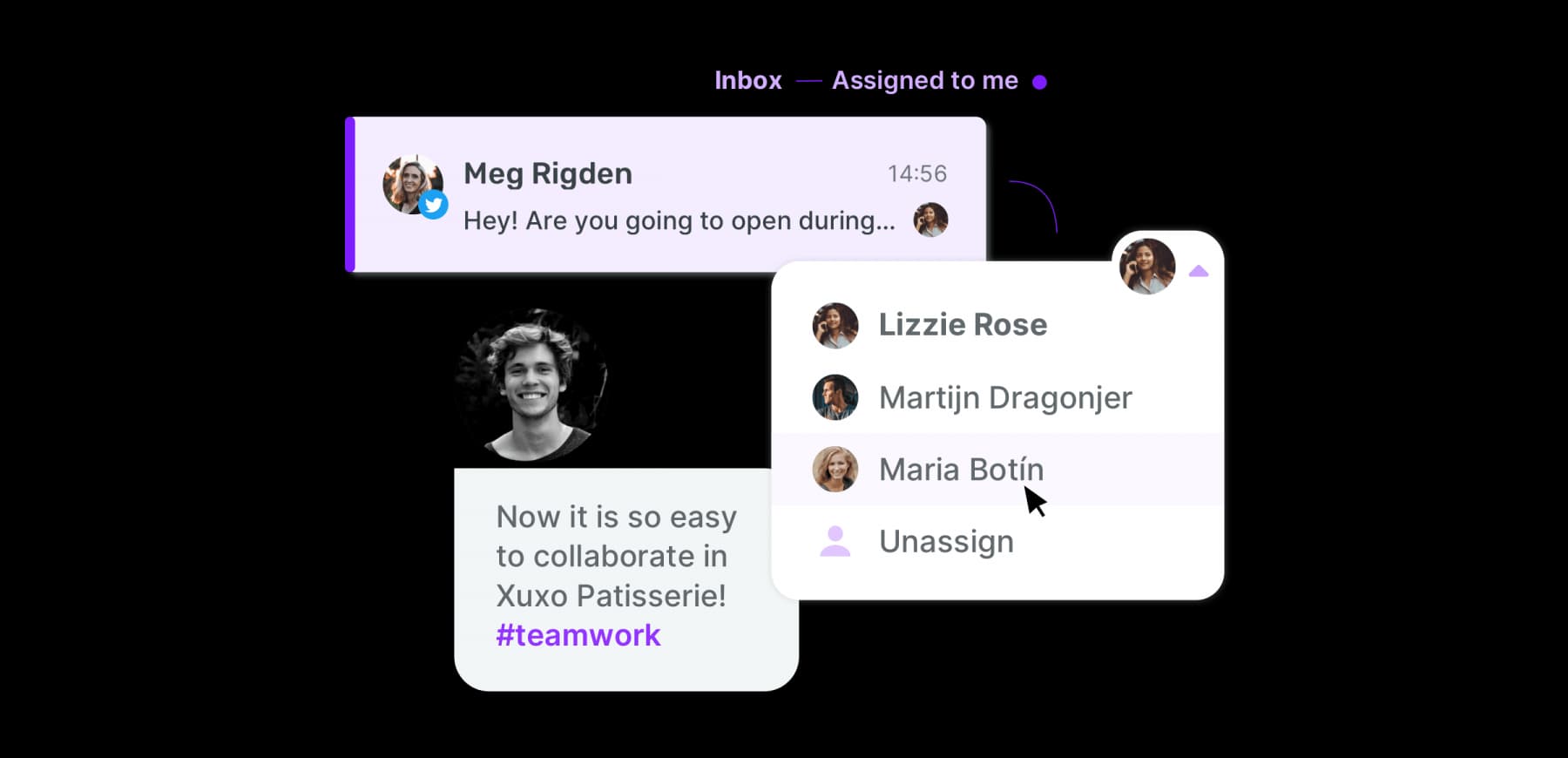 Assigning an Instagram conversation to a team member in the Sociality.io inbox