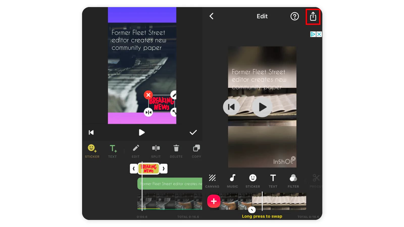 Editing TikTok videos using third-party programs - InShot
