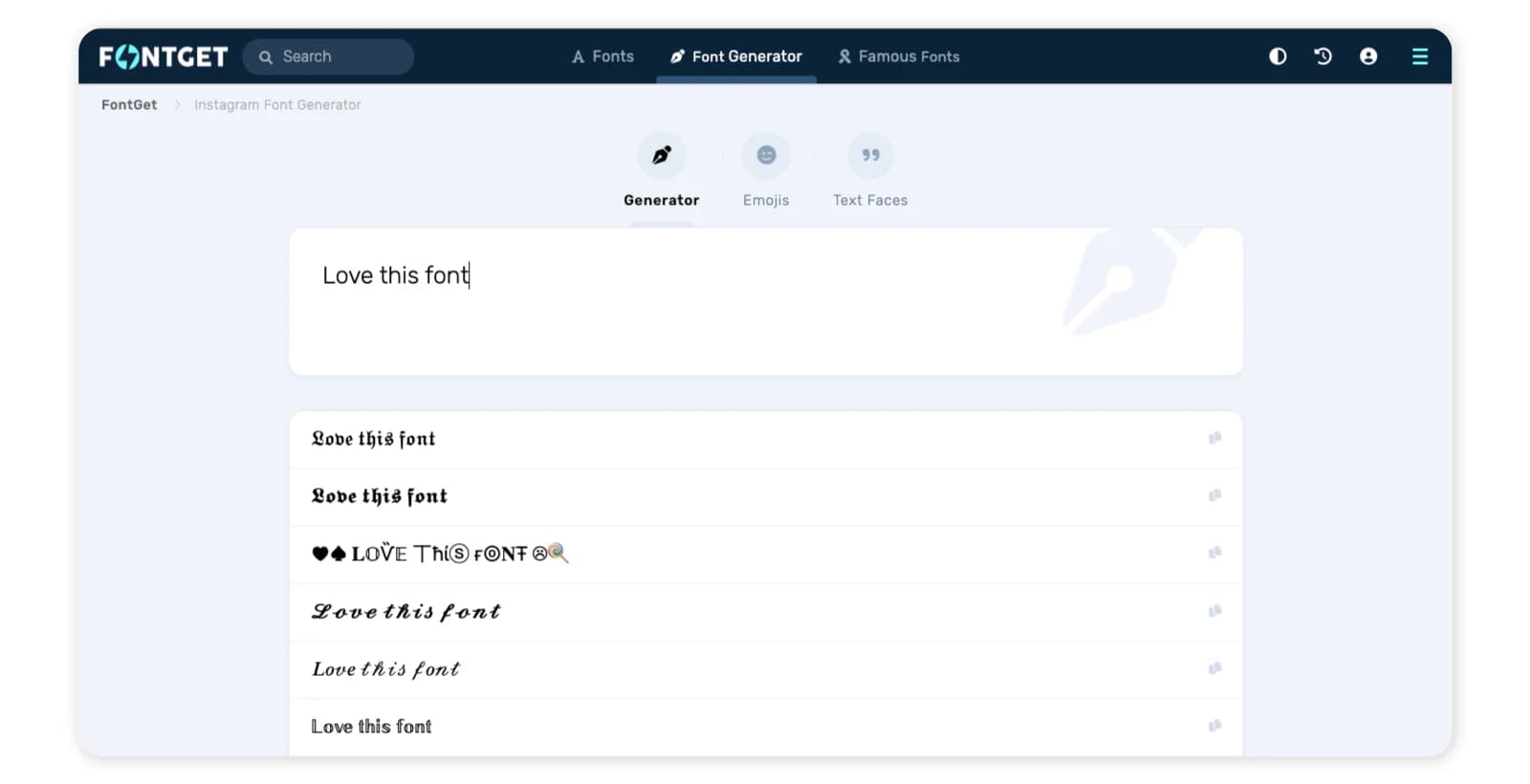 Instagram font generator tools - FontGet