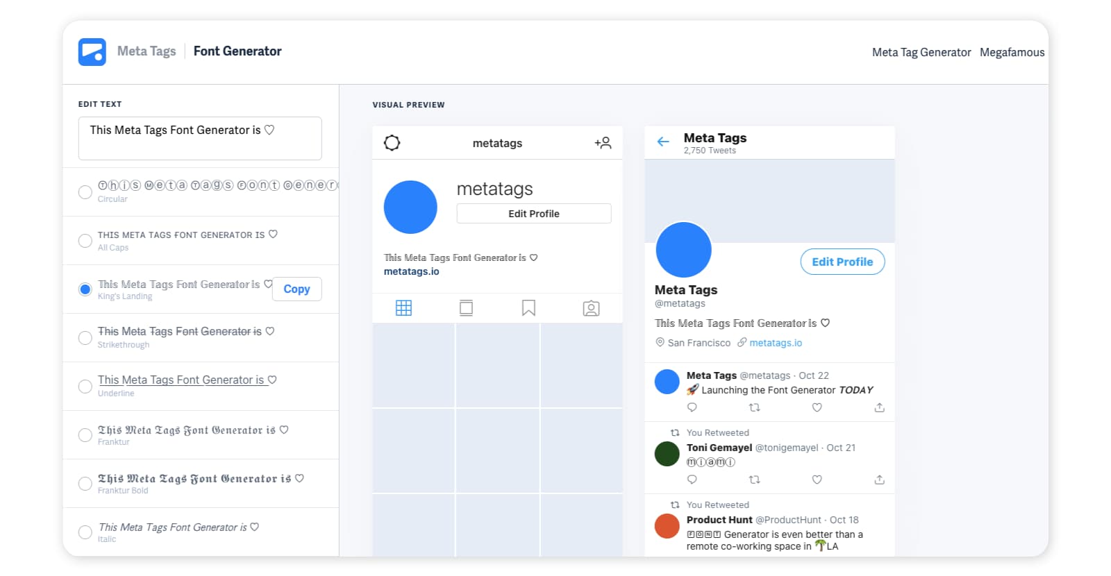 Instagram font generator tools - MetaTags Font Generator