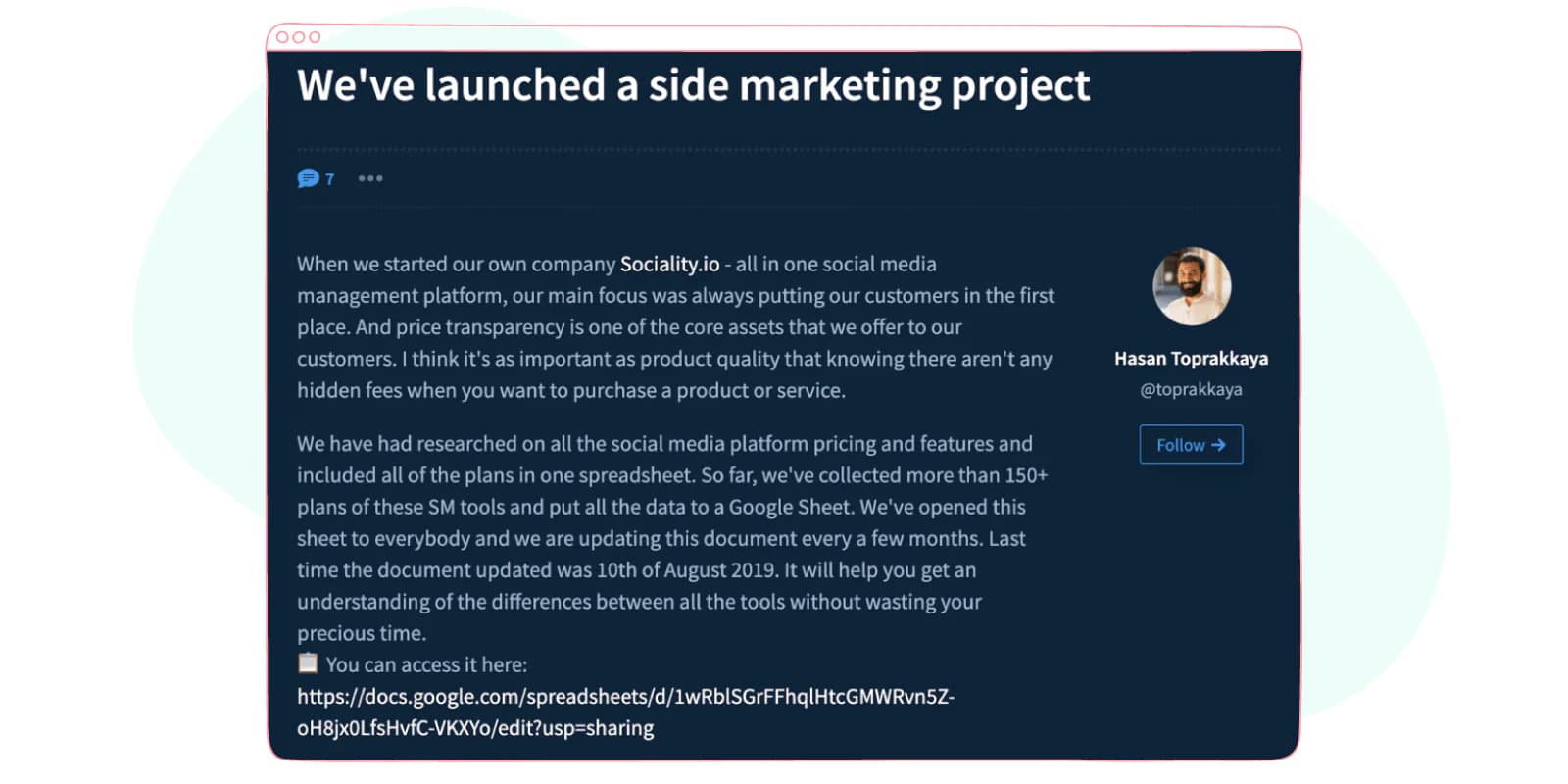 Publishing article example