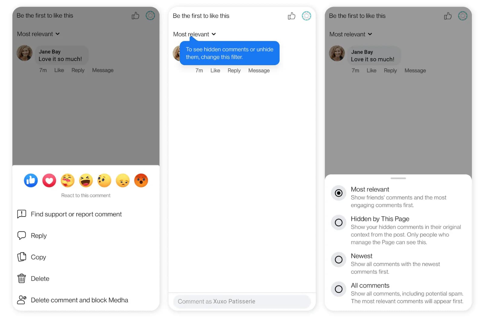 How to hide and unhide a comment on Facebook Page