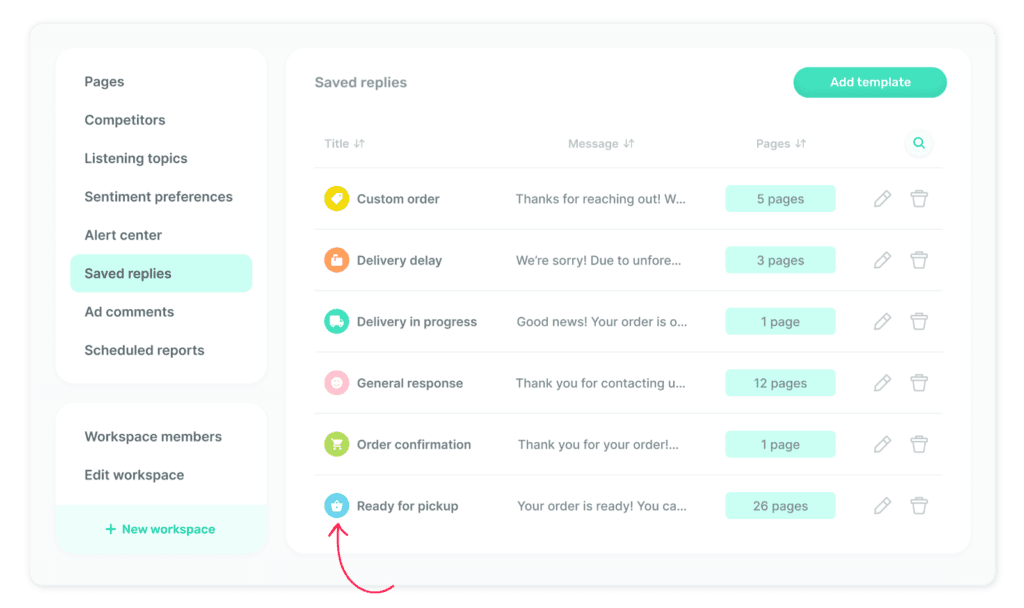 Icon and color selection for ‘Saved replies’
