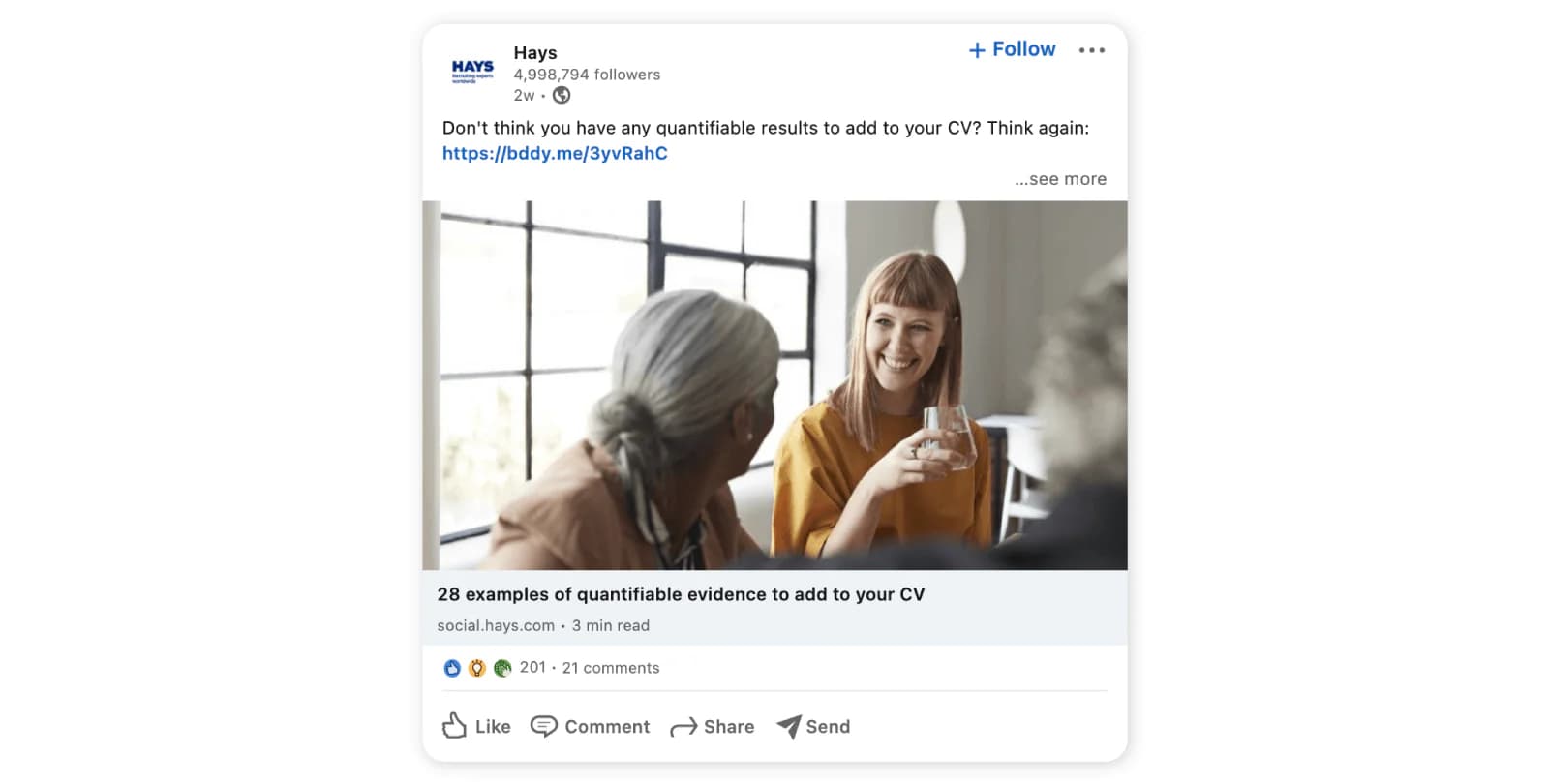 Hays' post engagement rate