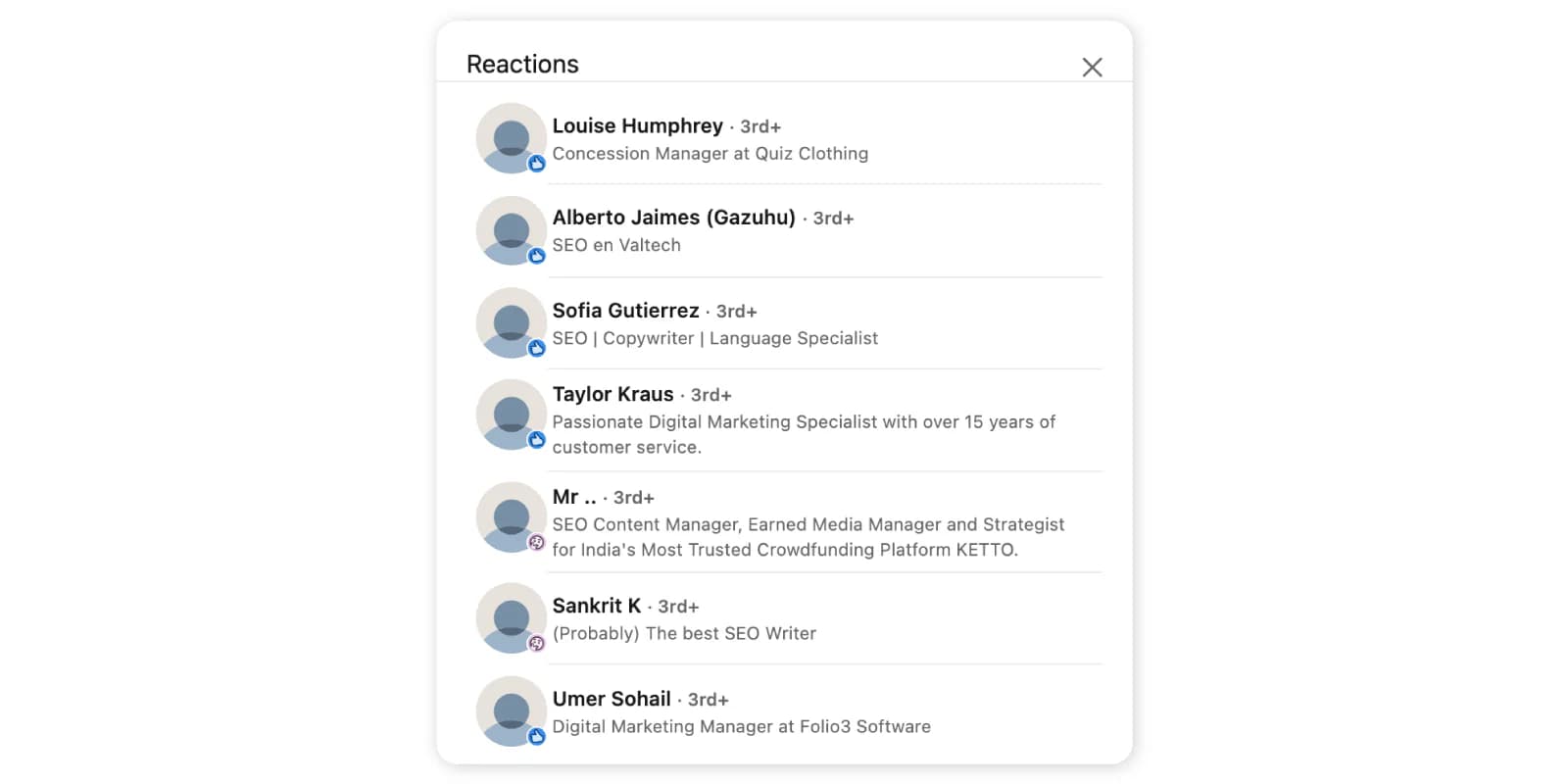 LinkedIn reactions