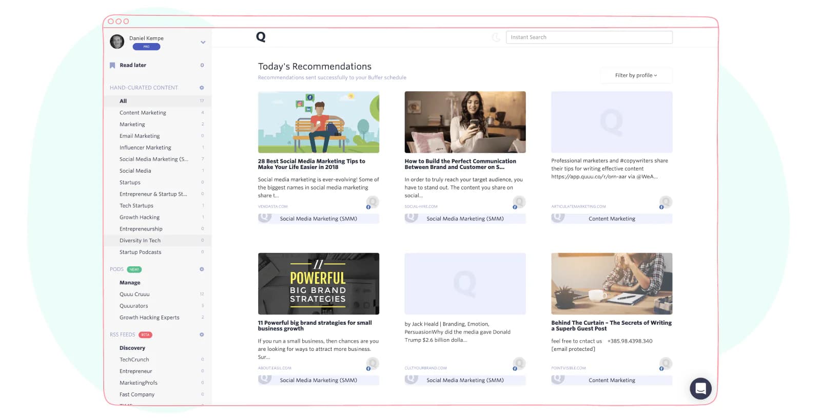 Quuu recommended articles about social media marketing