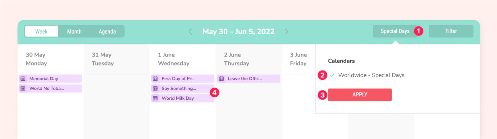 Special days calendar via Sociality.io social media publishing module