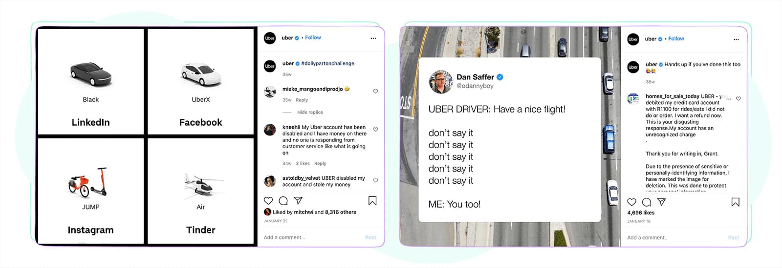 Uber caption using a short joke in place of a product description