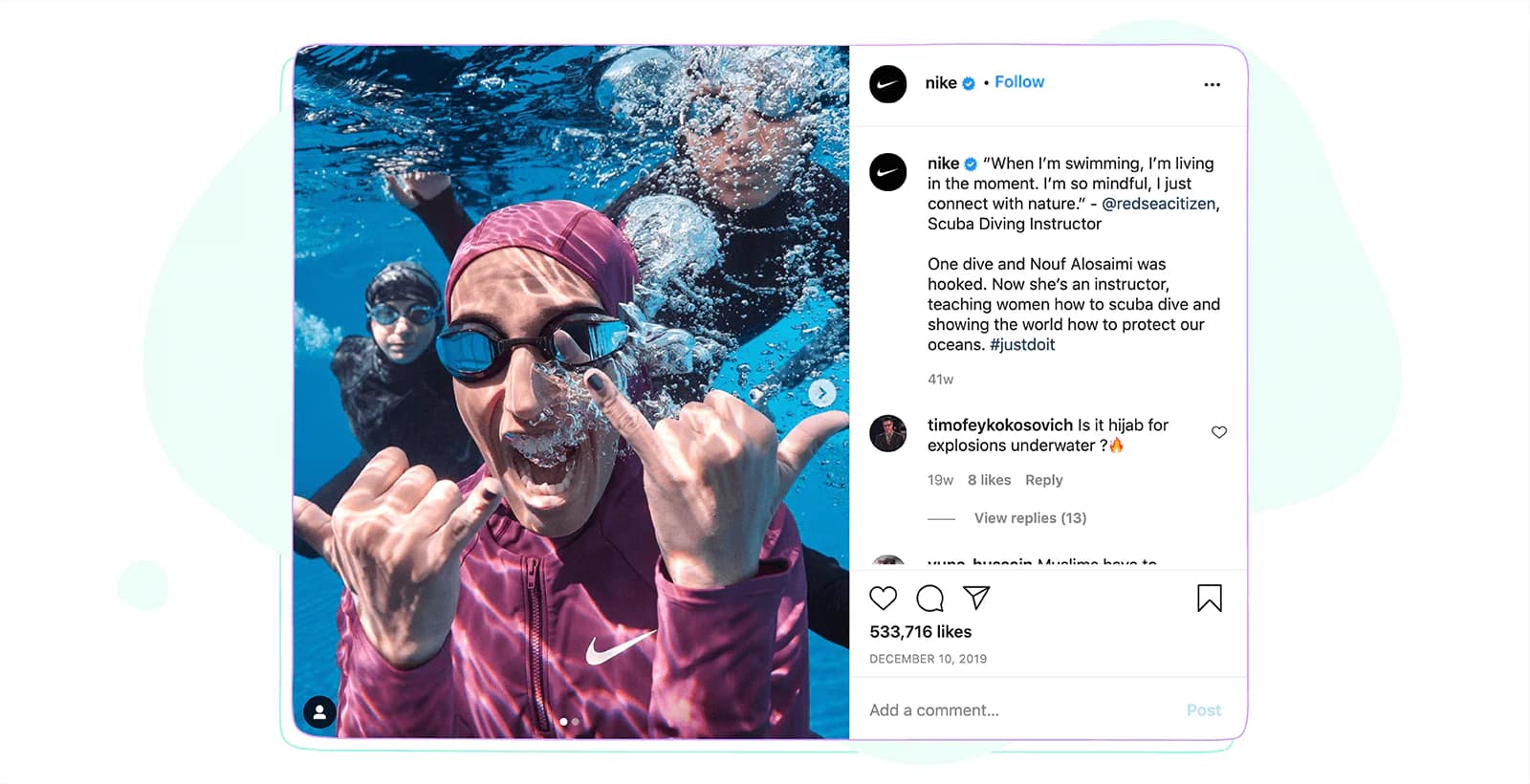 Nike Instagram post combining a branded hashtag with campaign hashtags