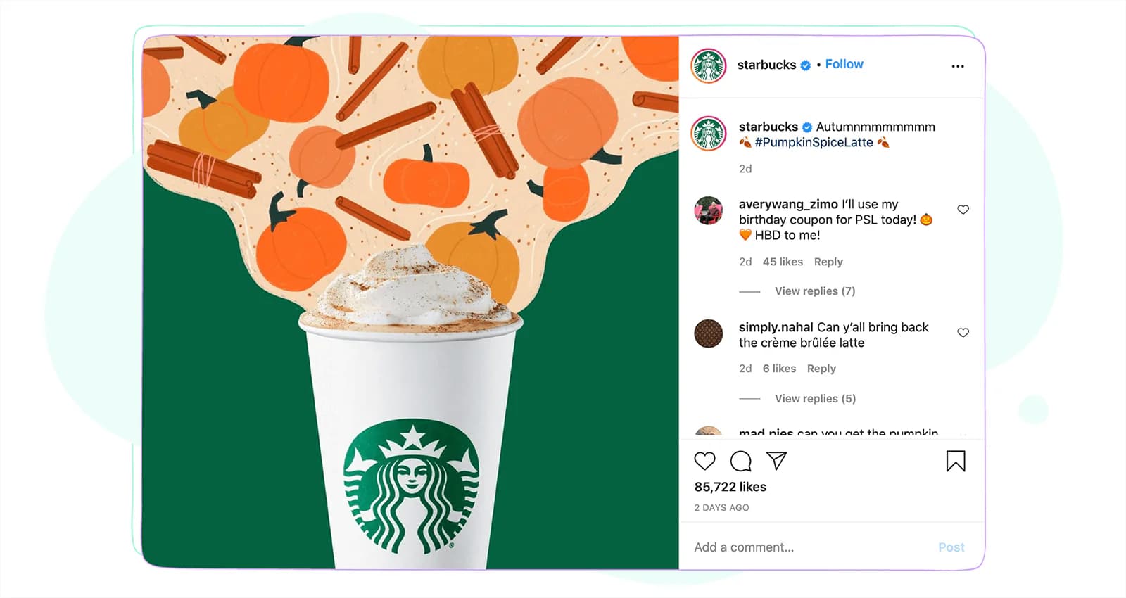Short Starbucks caption of roughly one line under a product photo