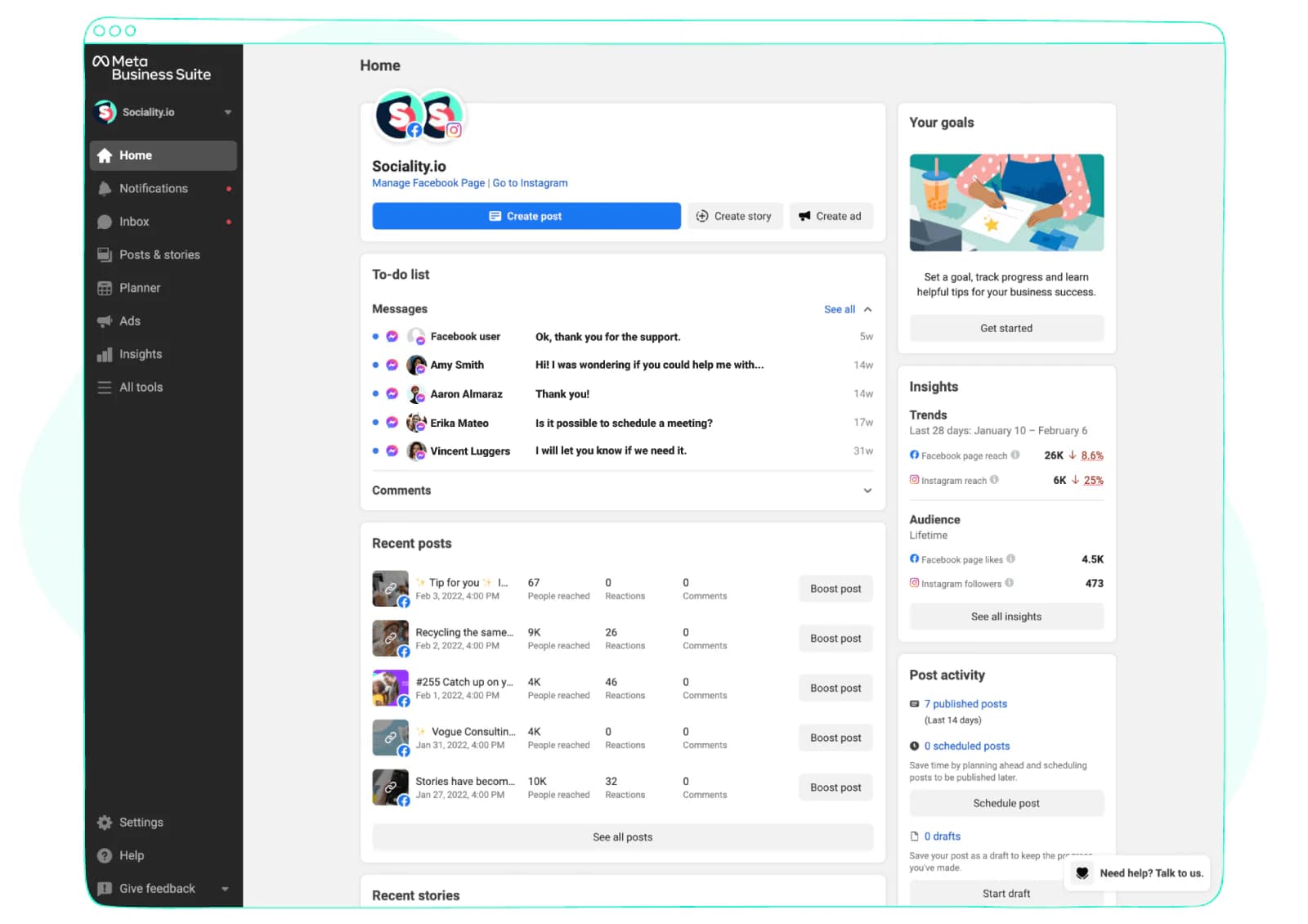 Meta Business Suite social media metrics