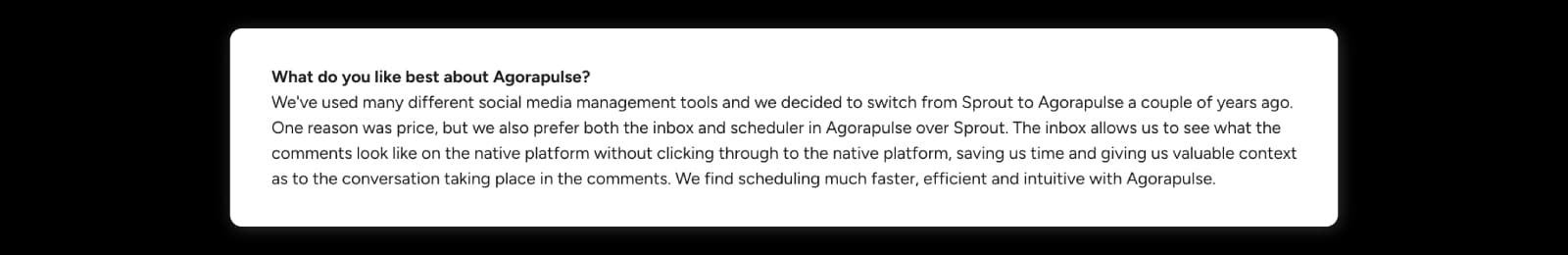 Reviewer praises Agorapulse scheduling and context in social media conversations