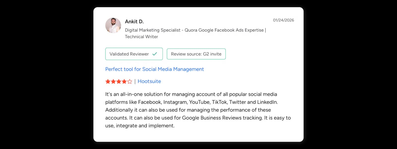 Reviewer describes Hootsuite account management across several social networks