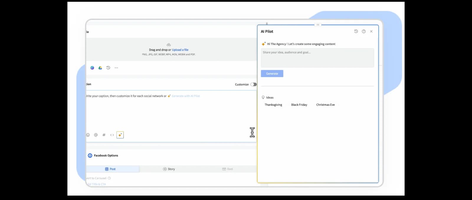 SocialPilot dashboard shown for agency publishing and multi-account management