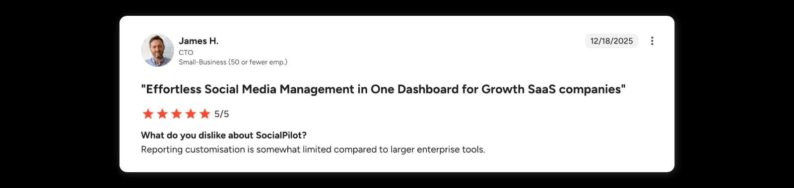 Reviewer says SocialPilot reporting customization is limited against enterprise tools