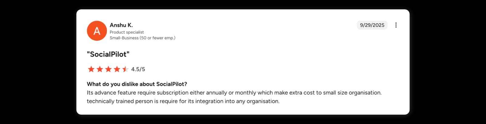 Reviewer says advanced SocialPilot features require a paid subscription