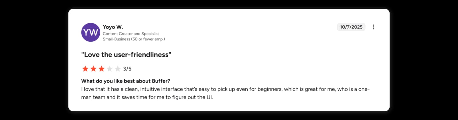 Reviewer praises Buffer interface for helping a solo creator save time