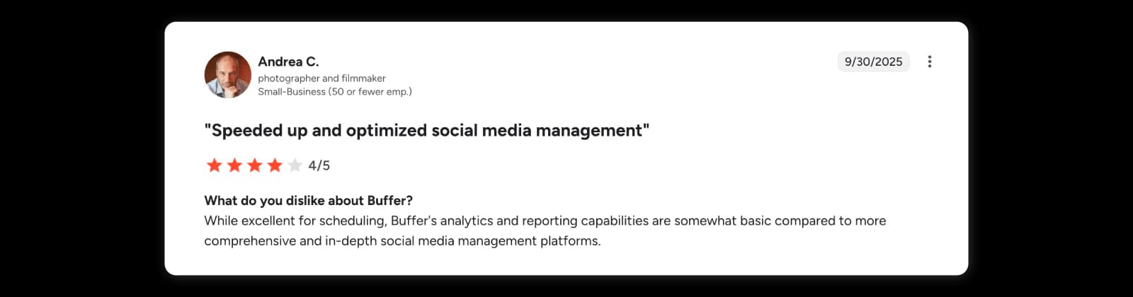 Reviewer says Buffer analytics are lighter than broader management platforms