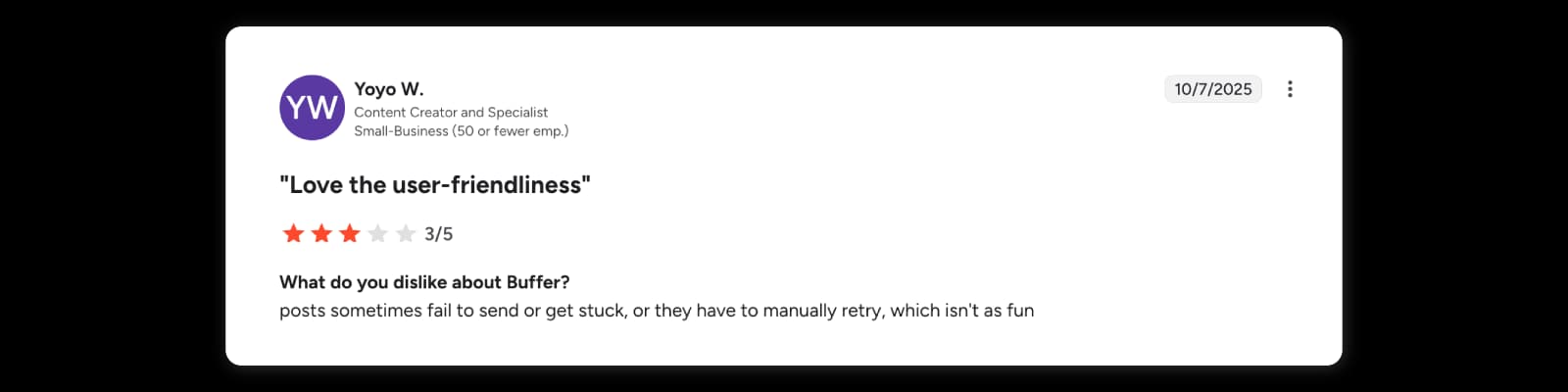 Reviewer reports occasional failed or delayed posts in Buffer