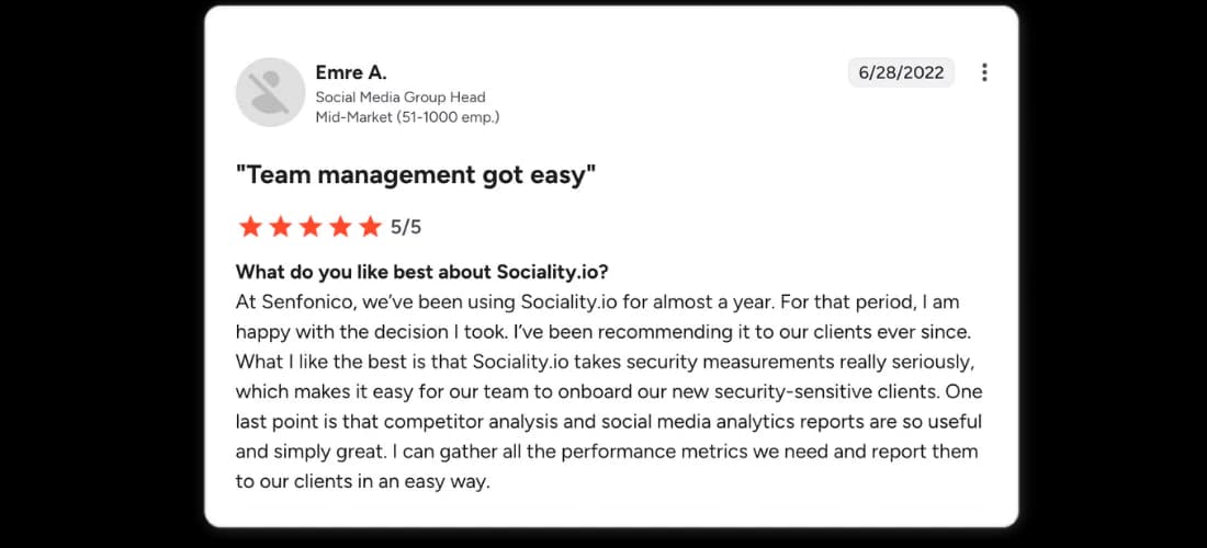 G2 reviewer praises Sociality.io competitor analysis and client reporting tools
