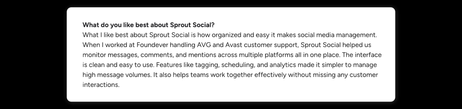 G2 reviewer praises Sprout Social for monitoring messages across multiple channels