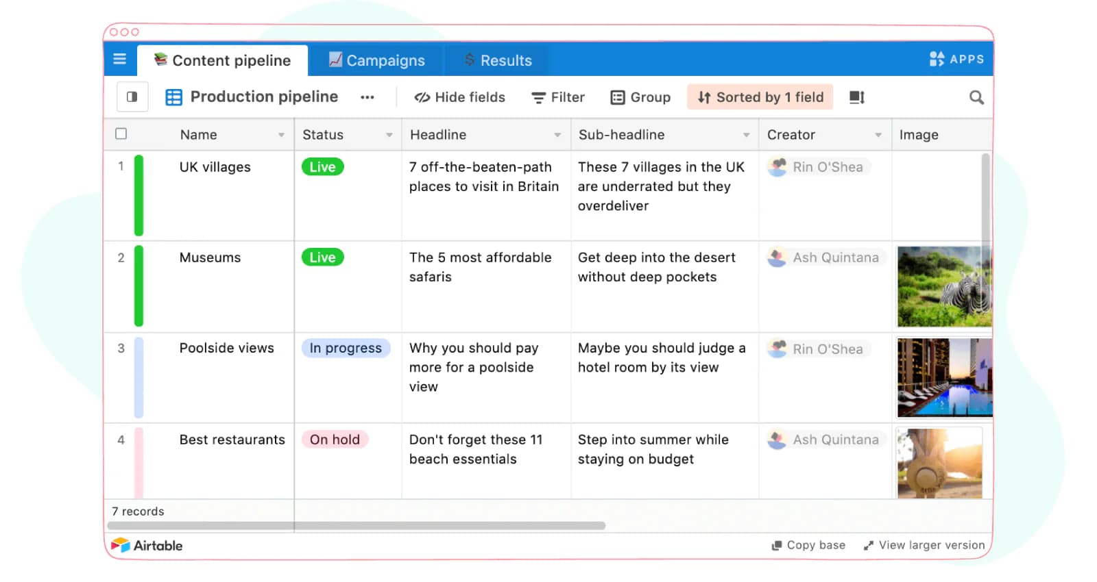 Airtable content calendar