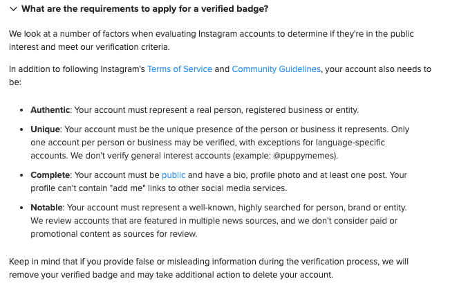 Instagram what are the requirements to apply verified account
