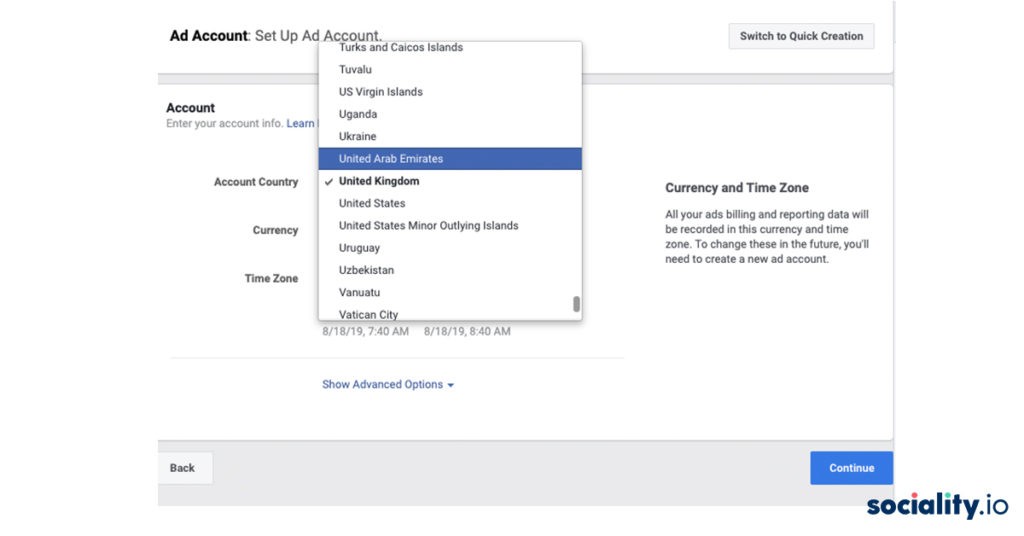 facebook ads choose country