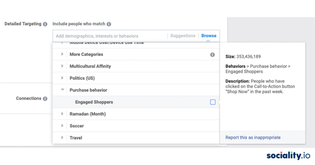 Facebook Ads Detailed Targeting Connections