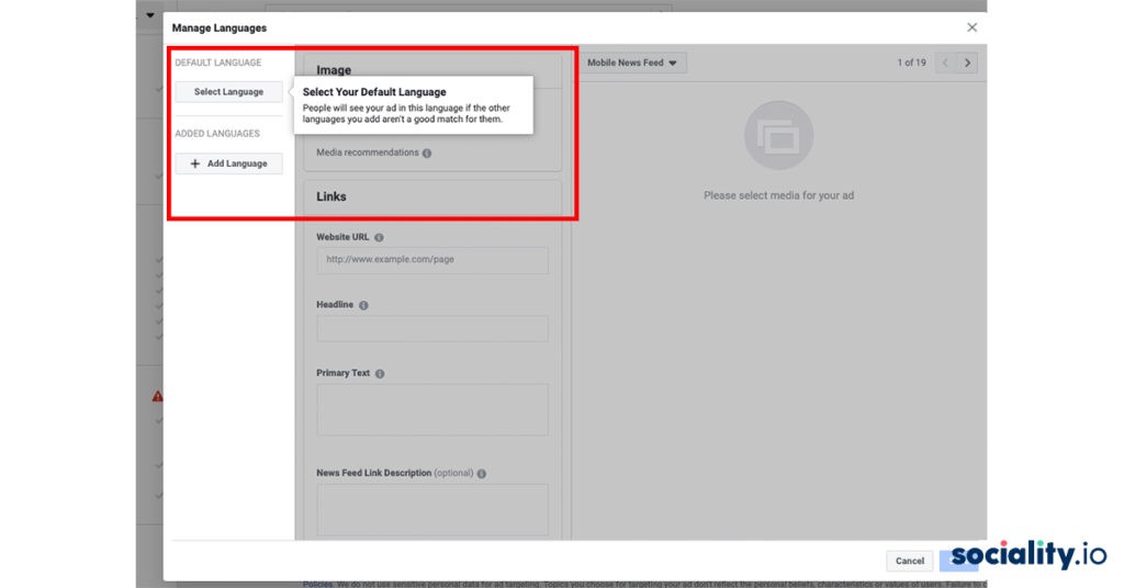 facebook ads manage languages