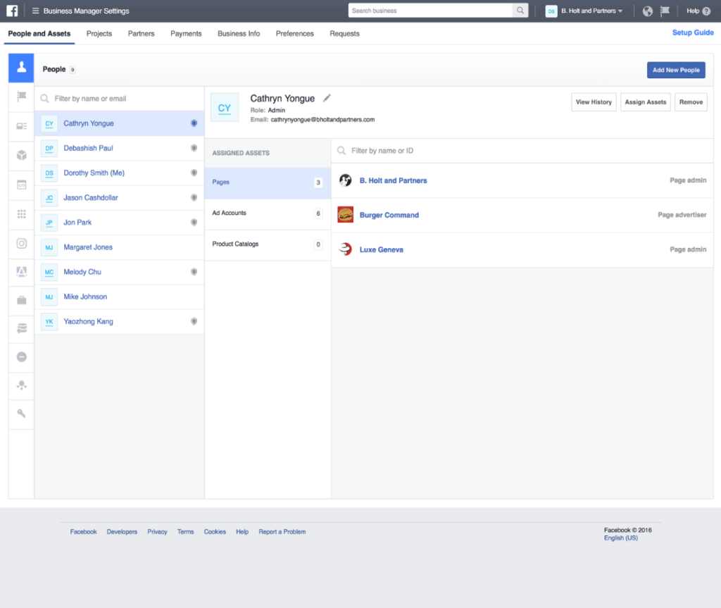 Facebook business manager people assets