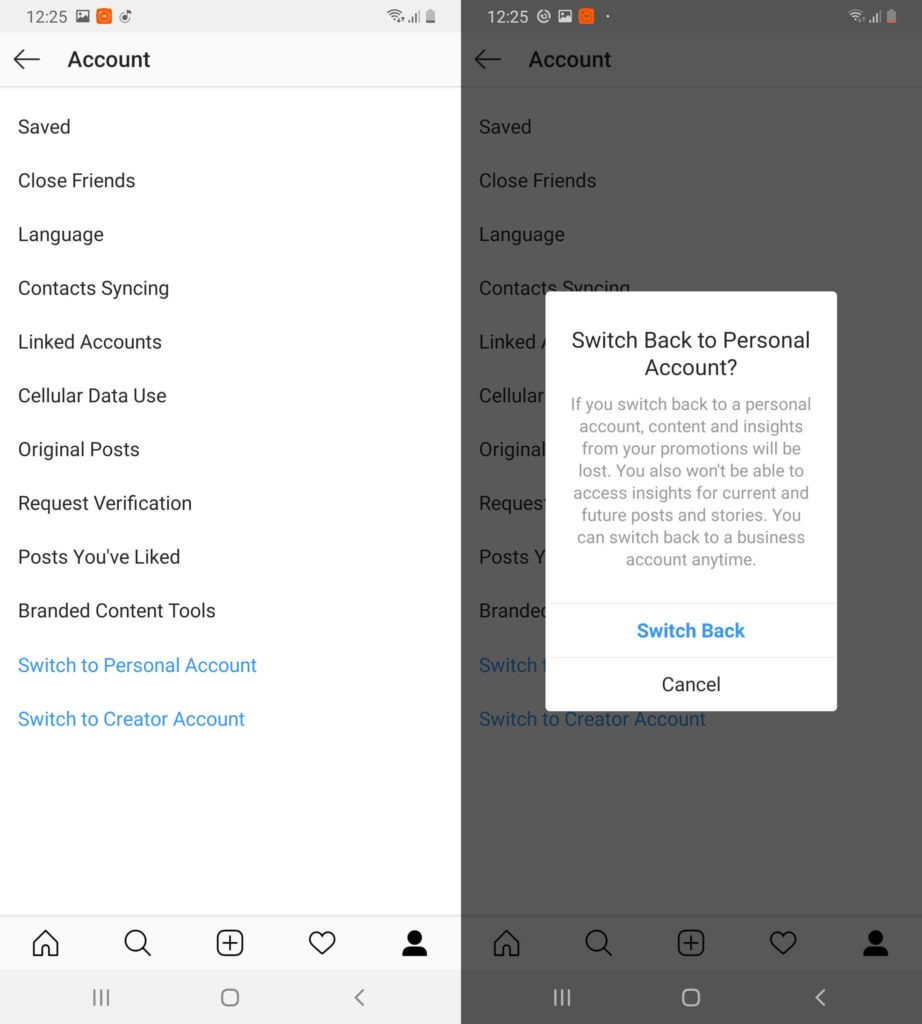 Instagram Switch Back To Personal Account