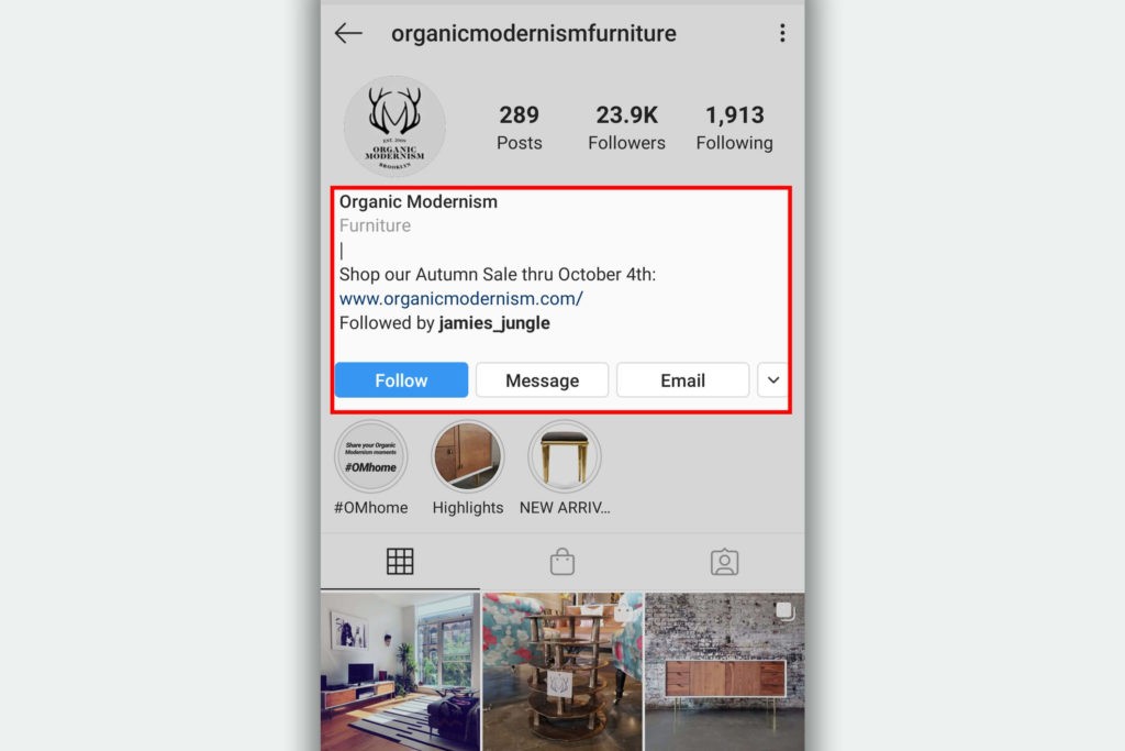 Instagram business contact button