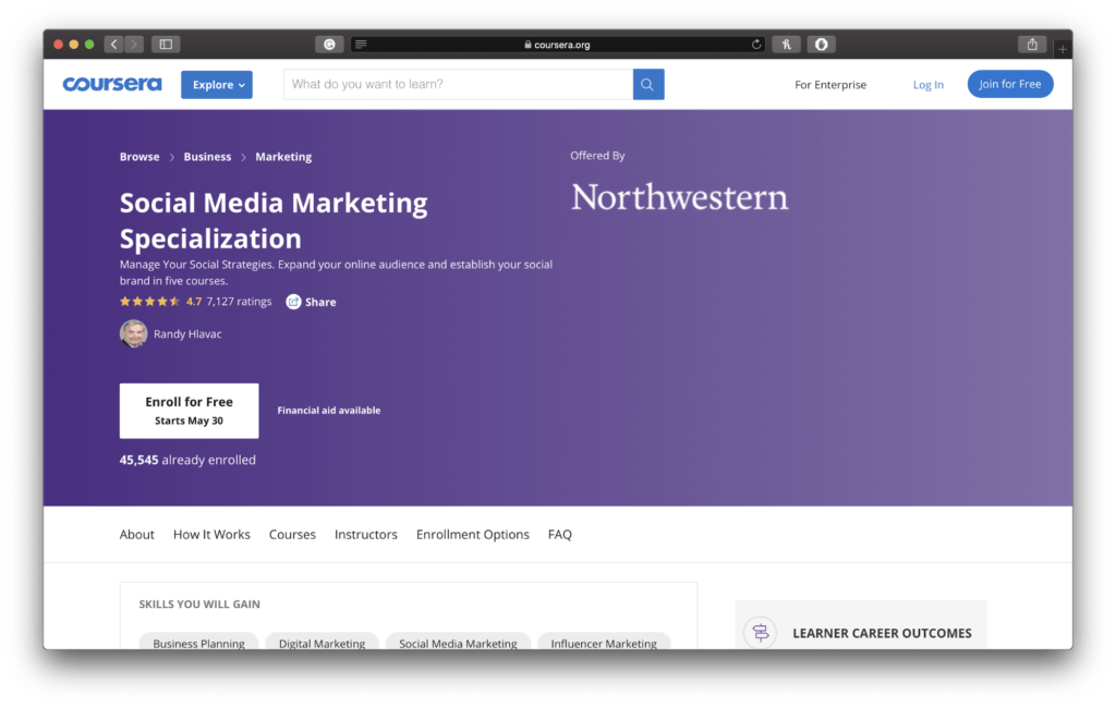 Northwestern Social Media Marketing Course