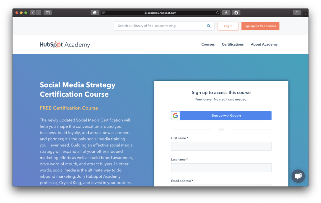 HubSpot’s Social Media Strategy Certification Course