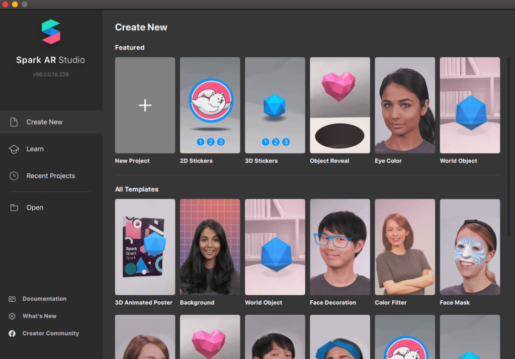 Spark Ar Studio - Create New