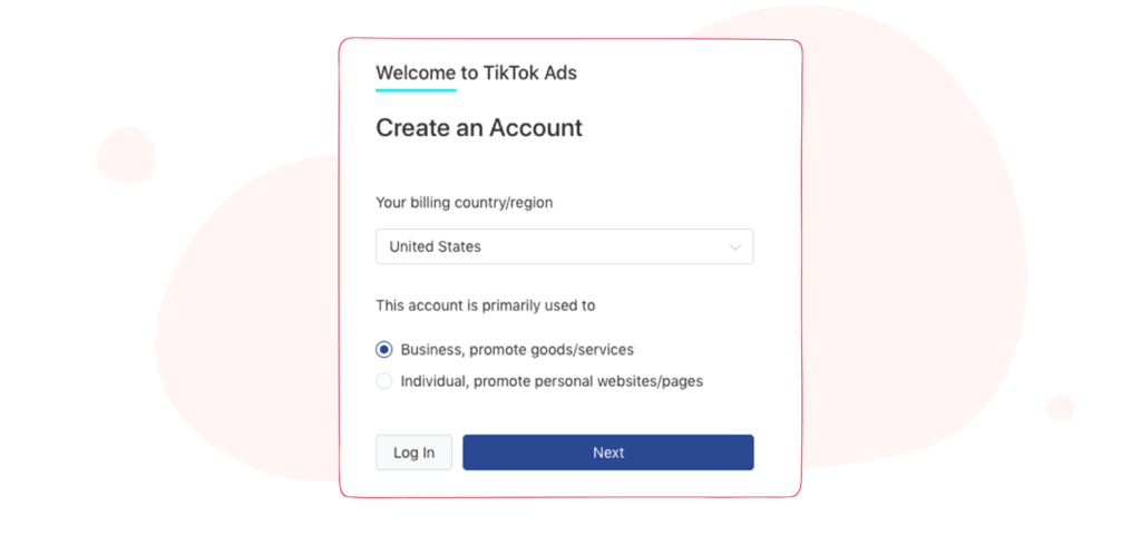 TikTok Ads Sign Up Page