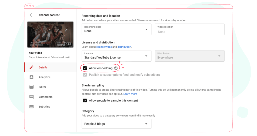 YouTube video embedding