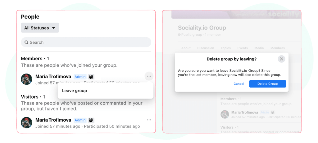 delete facebook group by leaving