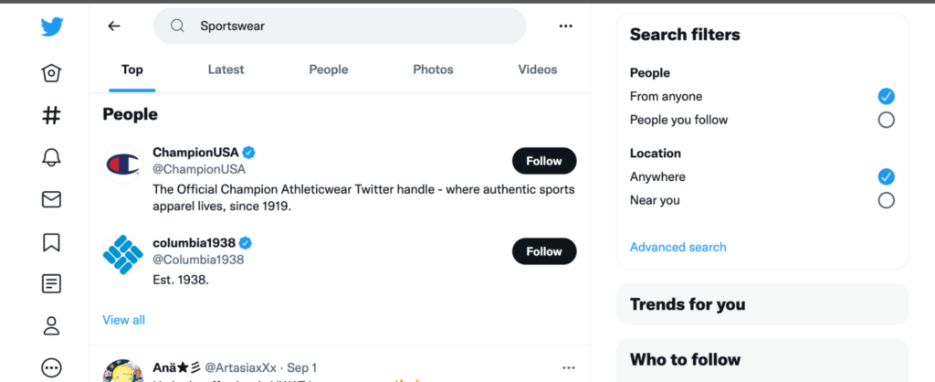 twitter search for competitor