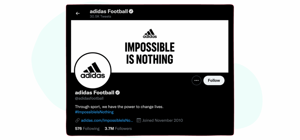 Adidas Twitter Bio example