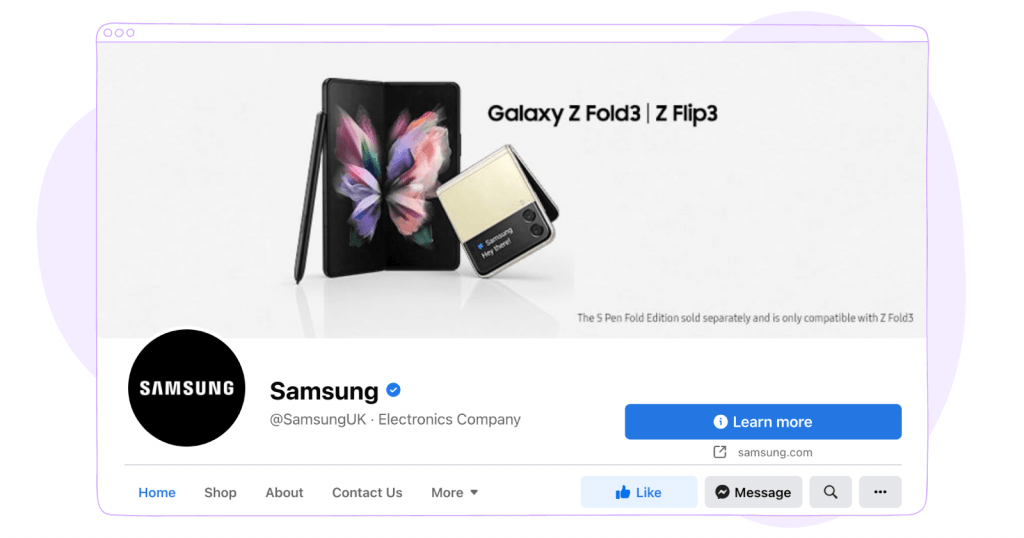 top performing facebook pages - Samsung