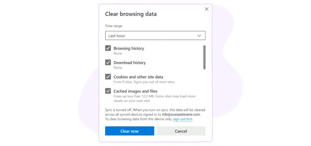 Clear browsing data and cookies