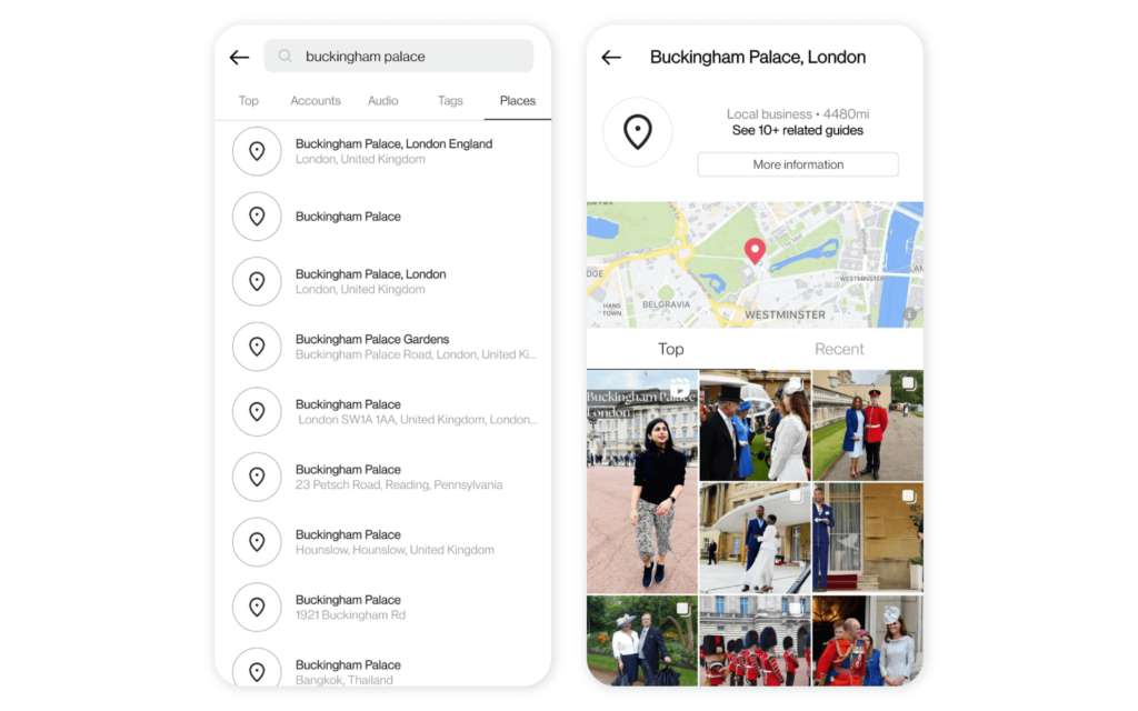 Instagram search features - How to search posts from specific or nearby locations 