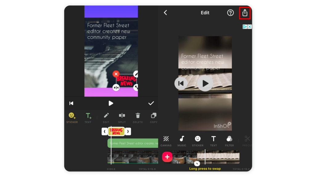 Editing TikTok videos using third-party programs - InShot