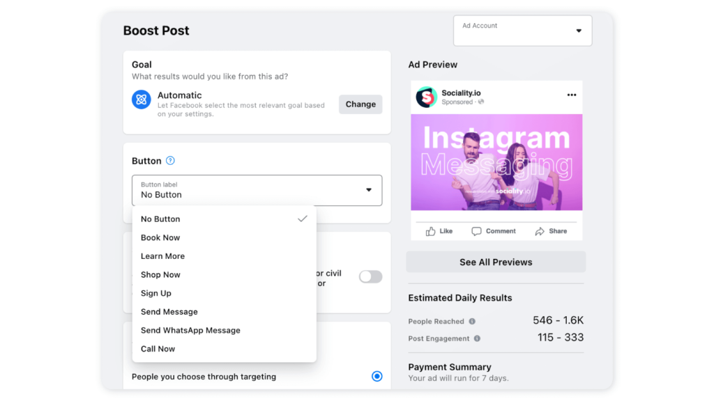 How to promote post on Facebook - Step 2