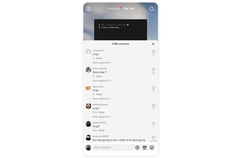 Crop comments on TikTok