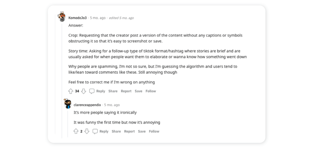 TikTok comments - Reddit example