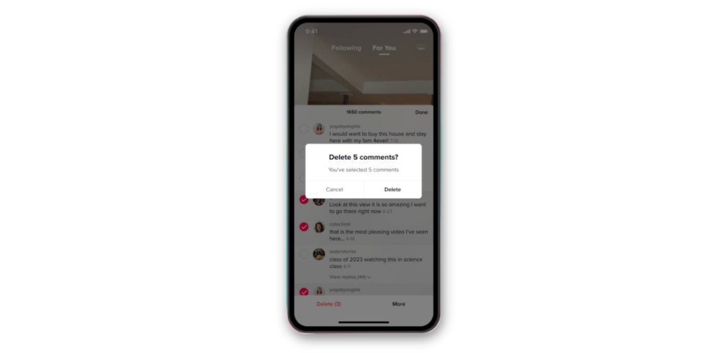 bulk deleting tiktok comments