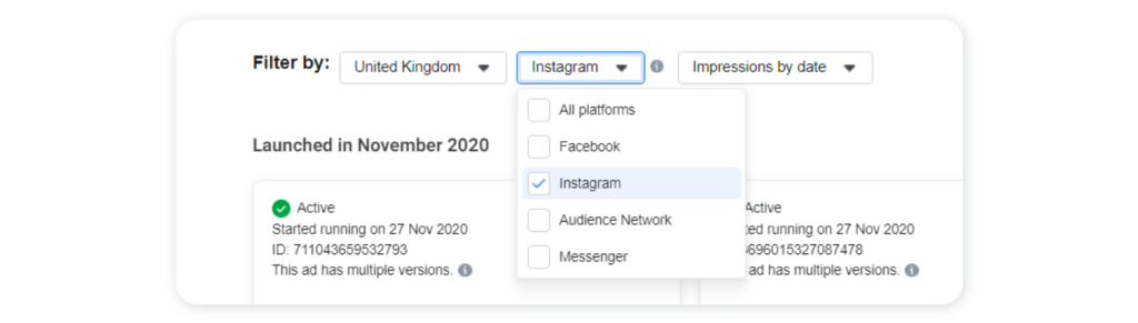 Using Meta Ad Library to track your competitors’ promoted Instagram posts - Step 2
